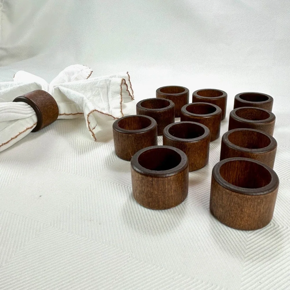 12 - Acacia Wood Napkin Rings for Dining, Boho, Rustic, Farmhouse, Minimal